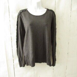 Ann Taylor Loft Sweater S Small Gray Black Lace Pullover Long Sleeve